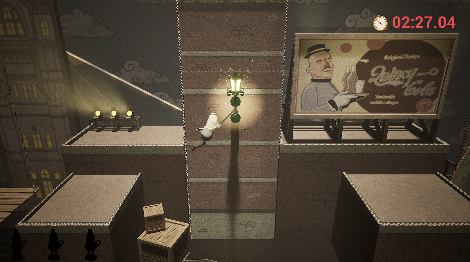 Lampadaires allumés indiquant les points d'accroche