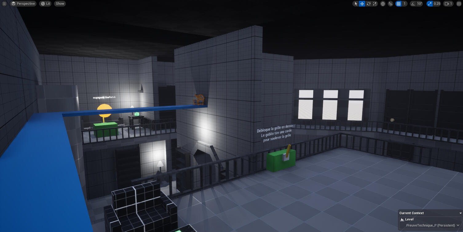 Suite du 2e étage, montrant un levier qui débloque un grillage secret