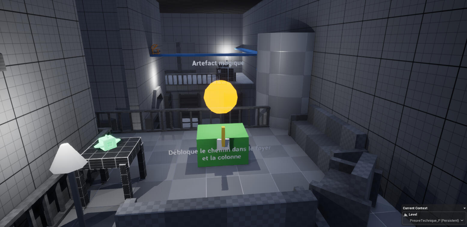 Dernière section du niveau, montrant une vue sur le foyer qui se déverrouille à l’aide d’un levier
